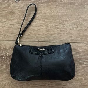 Black leather Coach wristlet